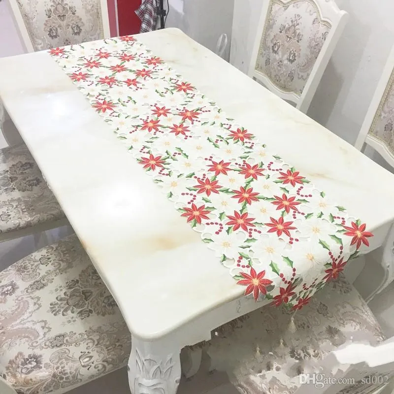 Chemin de table de Noël Nappe de haute qualité Broderie Chiffons creux Se vendent bien Classique Décorer Fleurs de plantes étrangères originales 36kyb1