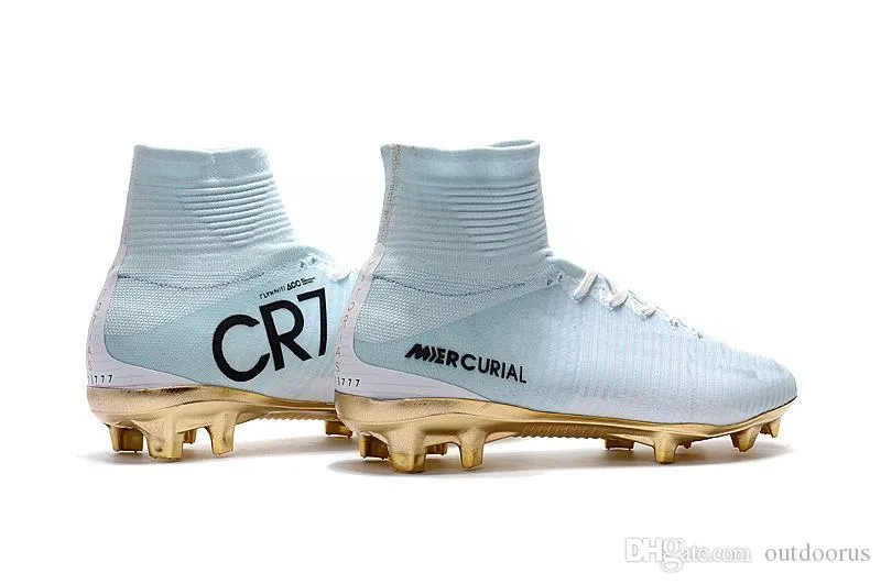 2019 zapatos de blanco CR7 Tacos de fútbol Mercurial Superfly FG V Fútbol de niños