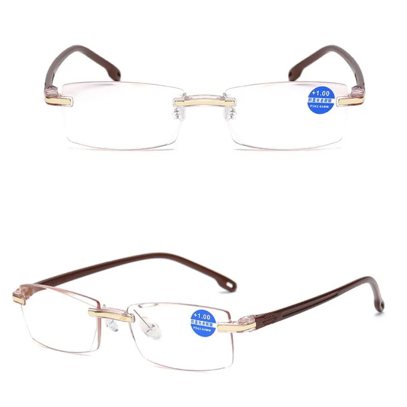 2021NY Bra läsning glasögon Rimless PC Coating Film Hyperopia glasögon för män och kvinnor stil ingen ram med kraftlinser