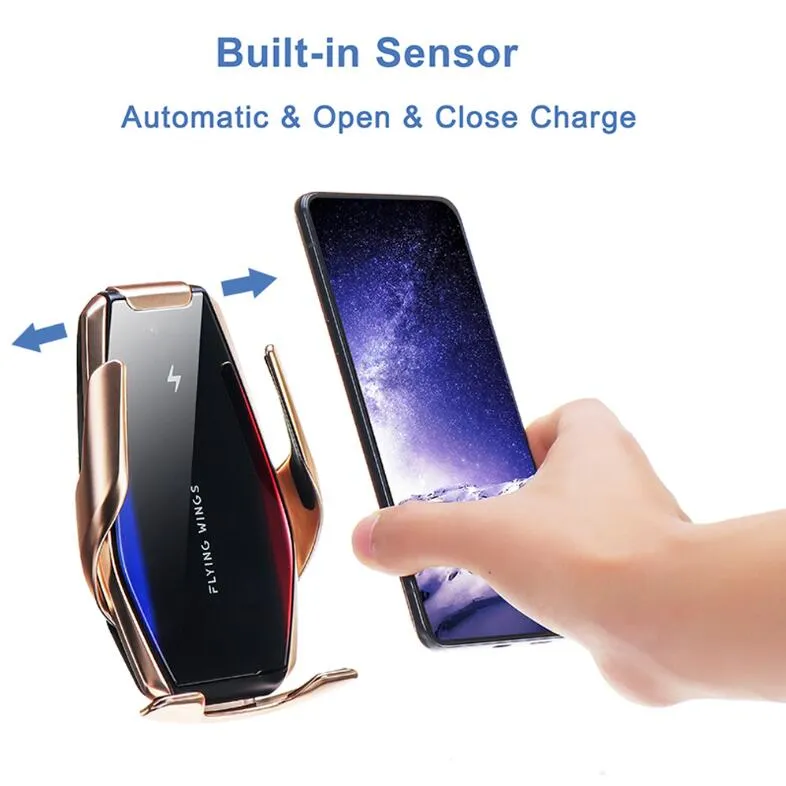 Automatic Clanging Car Qi S7 15W Fast Wireless Charger for iPhone x 8 xr 11 Pro XS Samsung S10 S9 S8 S7注10 9エアベントマウント電話2020