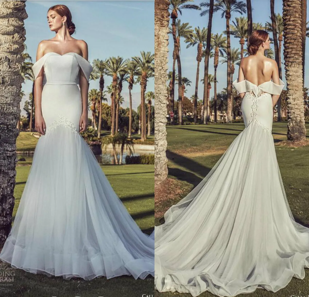 2019 Calla Blanche Mermaid Wedding Dresses Lace Off The Shoulder High Low Country Bridal Gowns Sweep Train Backless Beach Wedding Dress