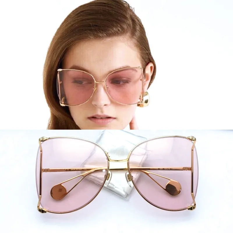 Luxus-Designer-Sonnenbrille, klare runde Brille für Damen, klassische Optik, großer Metallrahmen, transparente Linse, Perlenbrille, ornamental