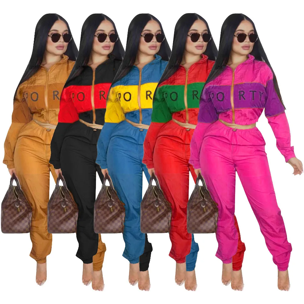 Carta impressa tracksuit mulheres dois pedaço conjunto superior e calças sexy preto vermelho tracksuits tamanho s-2xl