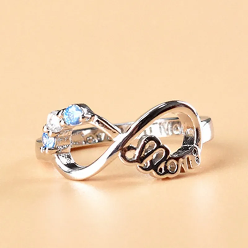 Anillo de plata Cristal azul Afortunado 8 de mamá Regalos Madre en el