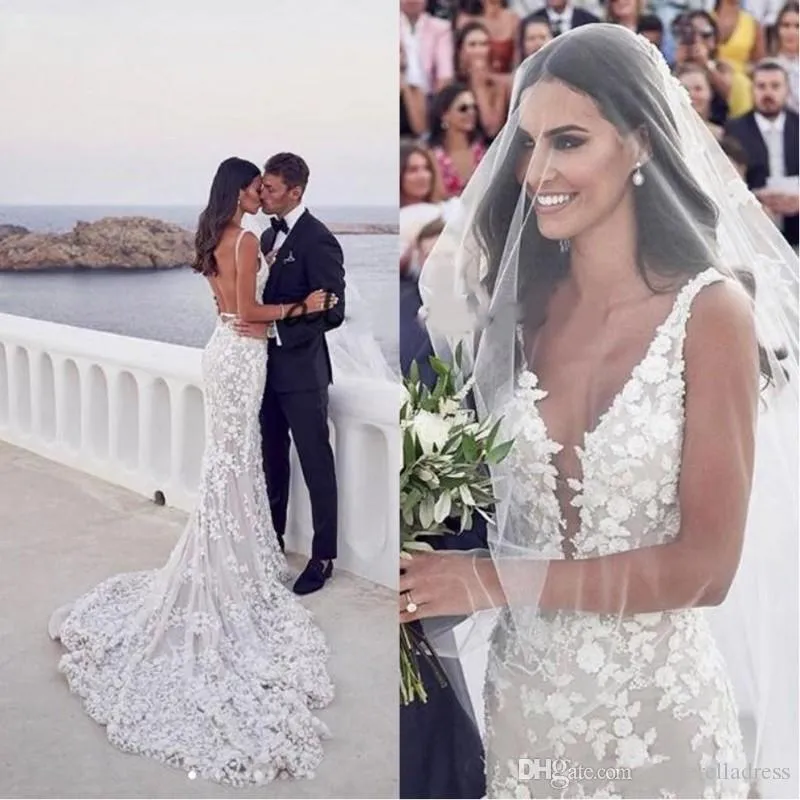 Steven Khalil 3D Floral Applique Lace Backless Mermaid Wedding