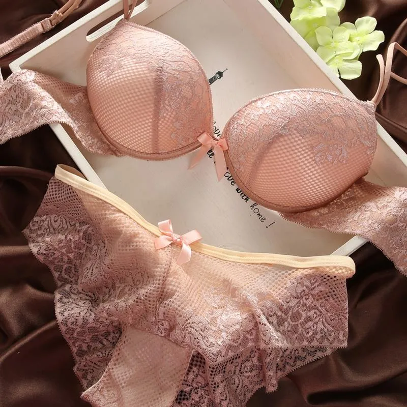 Womens Lace Cotton Embroidered Push Up Bra And Panty Set, Plus