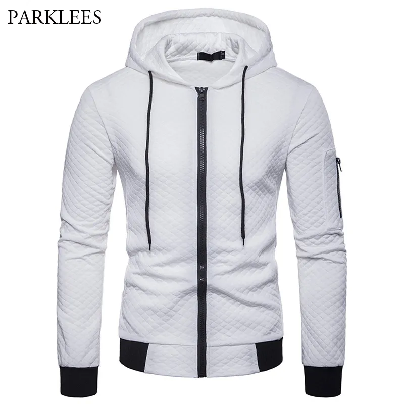 Cotton Plaid Hoodie Mannen Casual Slim Fit Heren Witte Zip-Up Hooded Sweatshirts Hip Hop Streetwear Sportkleding Hoodies Sweat Homme