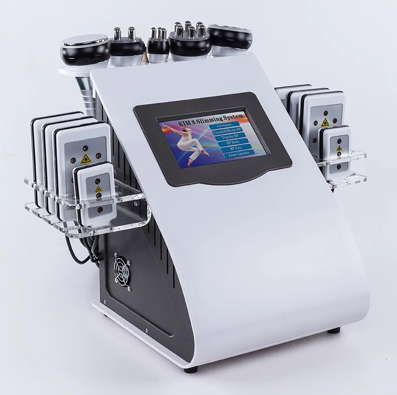 Hoge kwaliteit 40k ultrasone cavitatie afslankmachine liposuctie 8 pads Laser vacuüm pressotherapie Multipolaire RF Huidverzorging Salon Spa