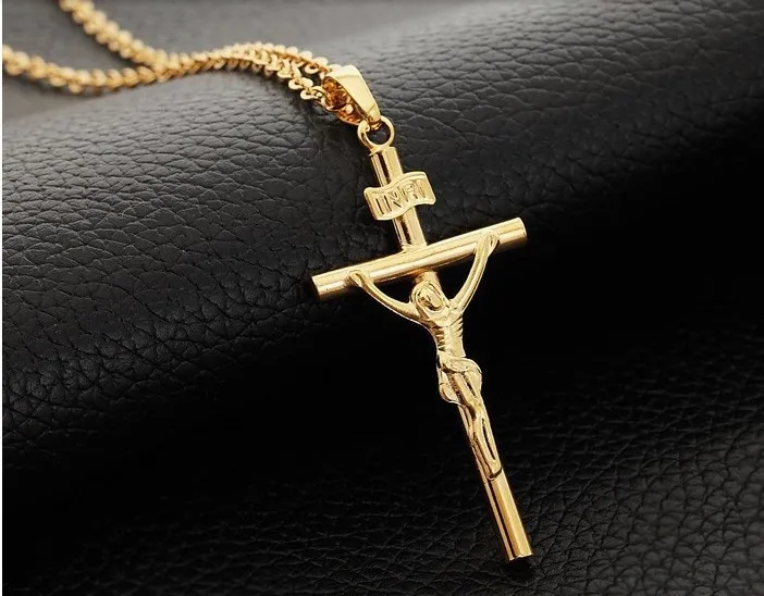 18K Or blanc rempli Jésus-Christ Crucifix croix Collier de chaîne de clavicule Collier Fashion Bijoux de mode 2 couleurs