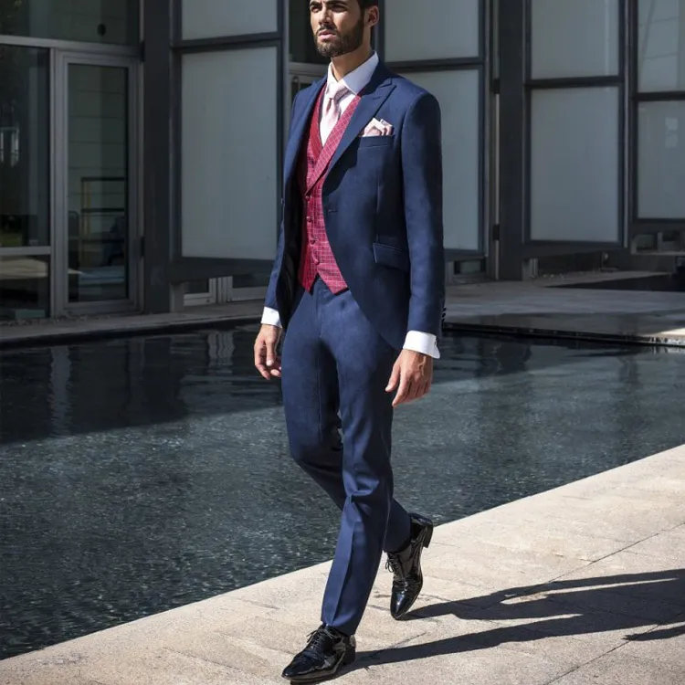 2019 Abiti da uomo blu Groomsmen Smoking da sposa 2 pezzi (giacca + pantaloni) Blazer formale da sposo su misura