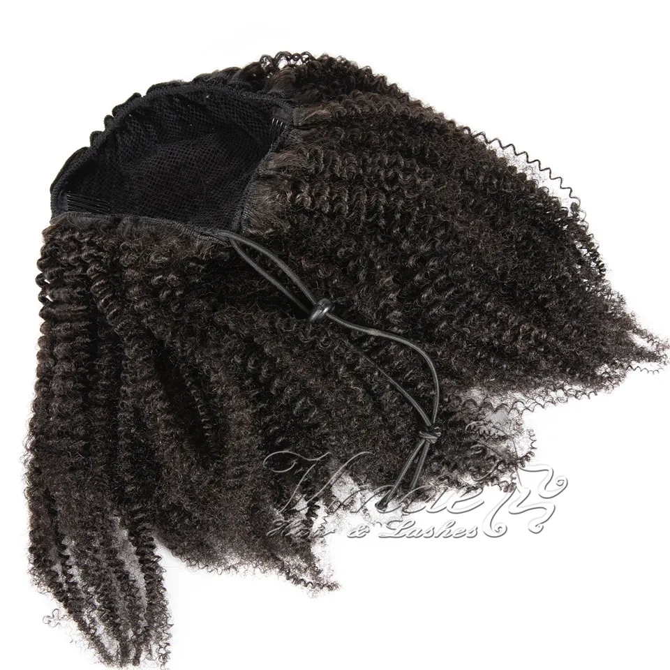 البرازيلي الطبيعي الأسود من 12 إلى 26 بوصة 4B Afro kinky Curly 120g بشرة ذيل حصان المحاذاة