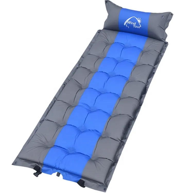 Sleeping Pad Single Person Outdoor Camping Foldable Ultralight Automatic Self-Inflating Air Mattress Sleeping Pad Mat with Pillow