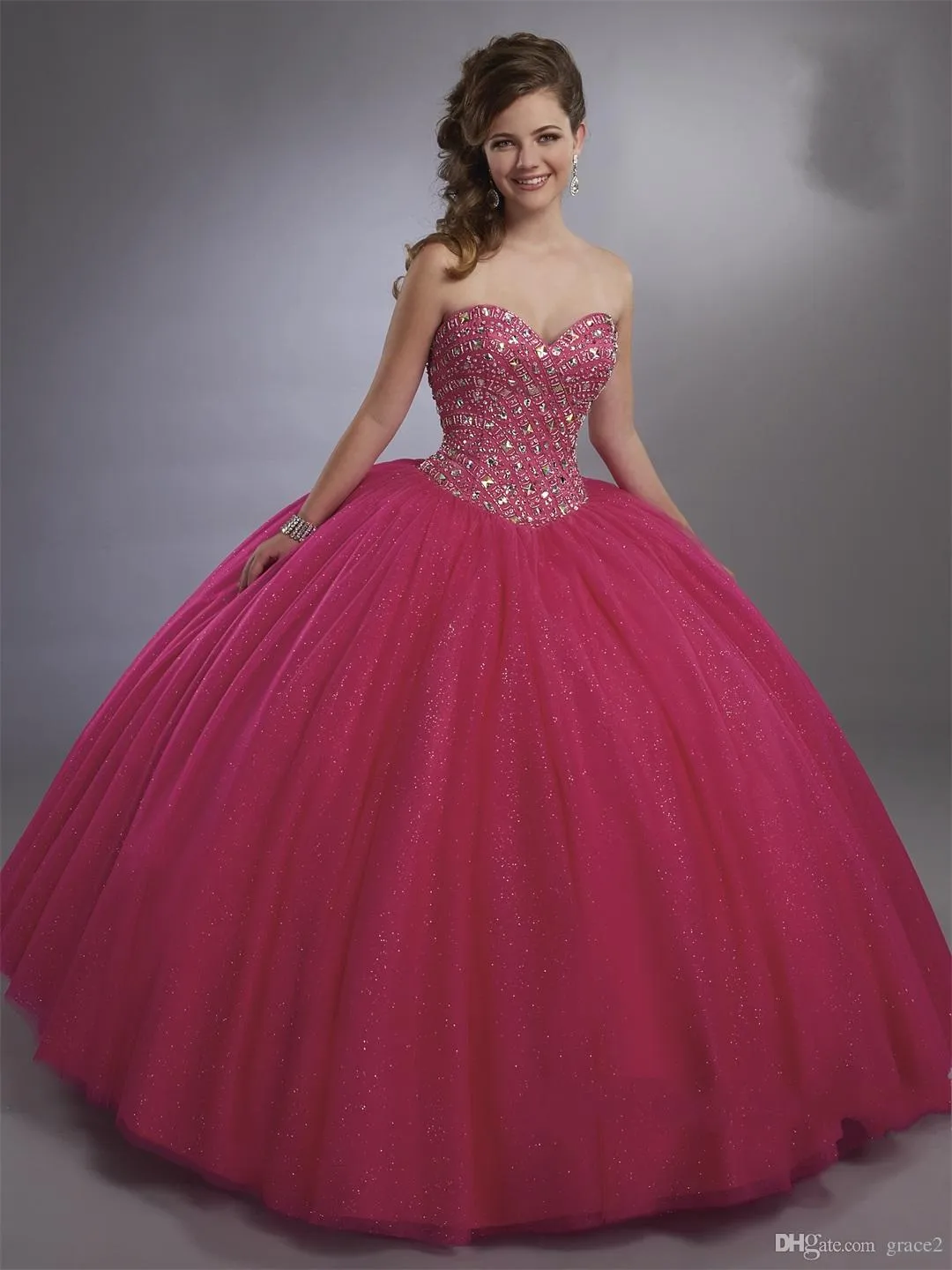 Sheer Bolero ile Magenta Balo Quinceanera Elbiseler Büyük Boncuk Sparkly Pırıltılı Vestidos De 15 Anos Aqua Renk