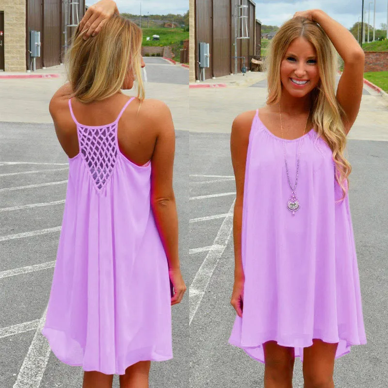 New Fashion Sexy Casual Dresses Women Summer Sleeveless Evening Party Beach Dress Short Chiffon Mini Dress BOHO Womens Clothing Apparel CD01