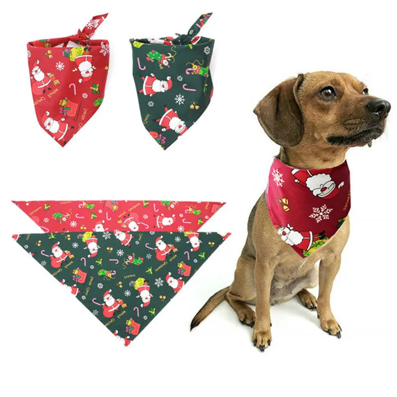 Julmönster Pet Scarf Bandana Dog Neck Scarf Bibs Santa Claus Tryckt Tyg Puppy Dog Collar Bib