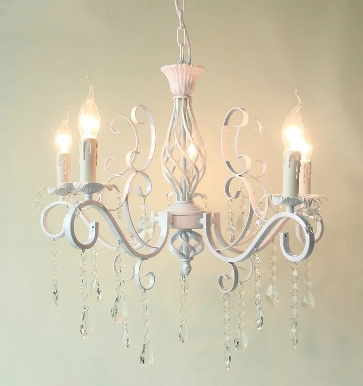 2019 Vintage Wrought Iron Crystal Chandelier Pendant Lamps White Ceiling lamp E14 Candle Lights Lighting Fixture