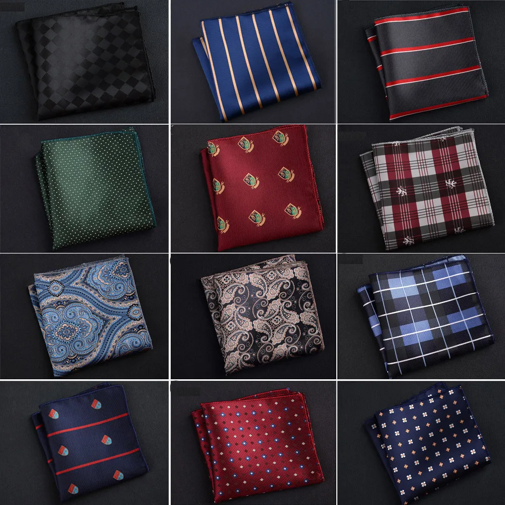 Luxury Men Handkerchief Polka Dot Striped Floral Printed Hankies Polyester Hanky Business Pocket Square Chest Towel 23*23CM