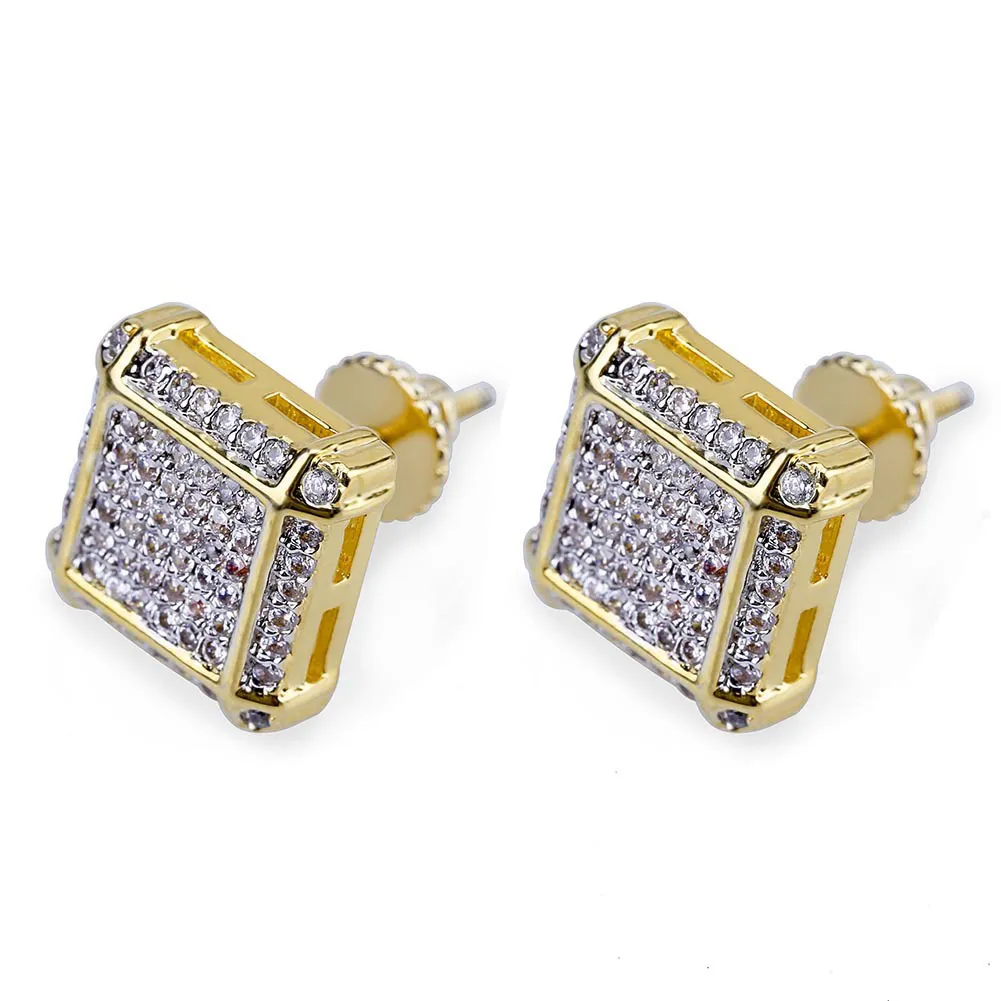 18k Real Gold Hiphop CZ Zircon Square Studörhängen 0,7-1,6 cm för män Kvinnor och flickor gåvor Cubic Zirconia Iced Out Diamond Earrings Stu 3695