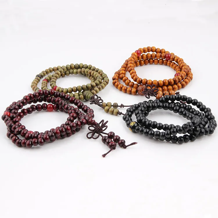 108 * 8mm Natural Sandalwood Boeddhistische Boeddha Meditatie 108 Kralen Houten Gebed Bead Mala Armband Dames Mannen Sieraden