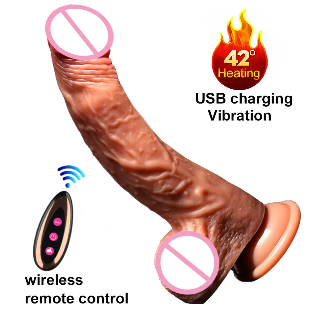 Sem fio Dildo Realistic Dildo vibrador elétrico Aquecimento vibratório Big Penis enorme ponto G Sex Toys para as Mulheres, RechargeableT191019 USB