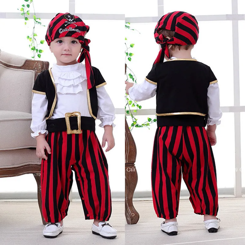 Halloween baby kläder barnkläder 2019 nyaste nyfödda toddler halloween party pirat kostymer långärmad toppar + stripe byxor + hattar 3pcs set