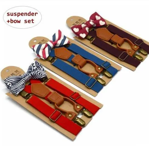 Kids Suspenders Bow Zestaw Dziecko Elastyczne Y-Plecami Brasy Chłopcy Genttleman Boutique Szelki Drukuj Bowtie Girl School Surchenders Akcesoria C259