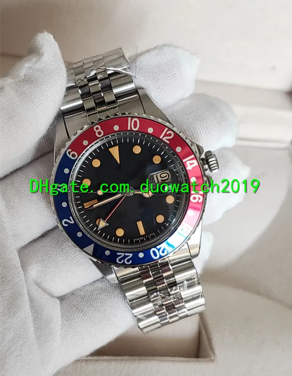 BP Factory Sells Luxury High Quality Watch 40mm Vintage GMT Blue et Red Border Black Dial 1675 mécanical Automatic Mens Watche295F