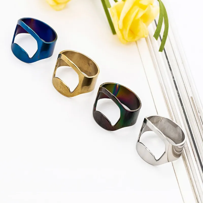 500pcs/lot 22mm Unique Creative Stainless Steel Colorful Finger Ring Ring-Shape Beer Bottle Opener Kitchen Bar Tools