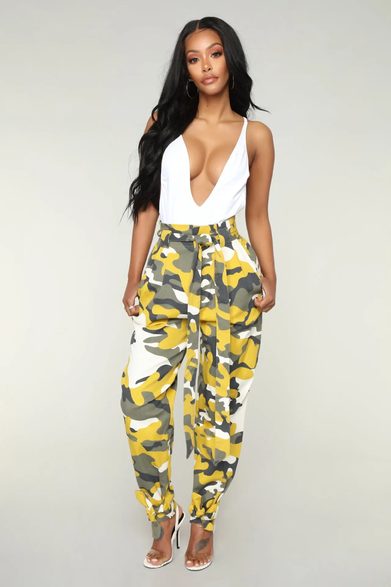 Jean taille haute militaire top