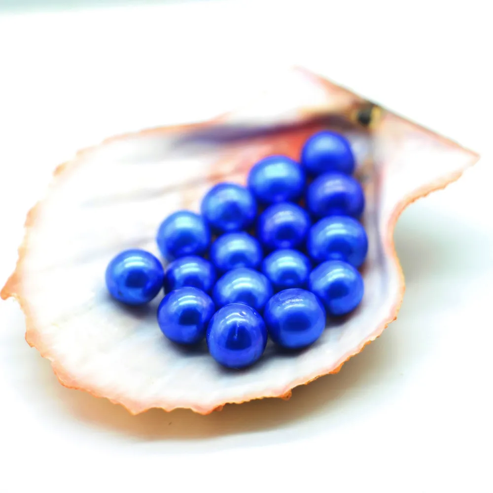 Perles d'huîtres naturelles 7-8mm, rondes, amples, bleu foncé, pour bricolage, bracelet pour dames, bijoux cadeaux, vente en gros