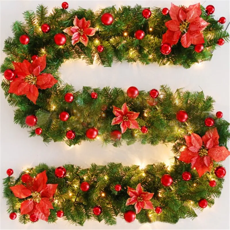 270cm de natal Garland Green Christmas Rattan com laços LED LUZES DECORAÇÕES DO ANO ANO NOVO ORNAMENTOS NATAIS PARA CASA