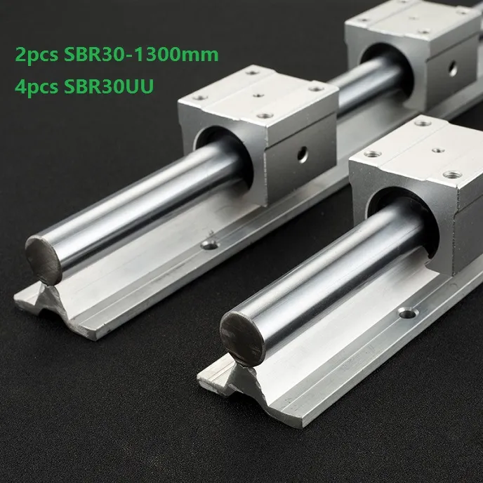 2 uds. Guía/carril lineal de SBR30-1300mm + 4 Uds. Bloques de rodamiento lineal SBR30UU para piezas de enrutador cnc