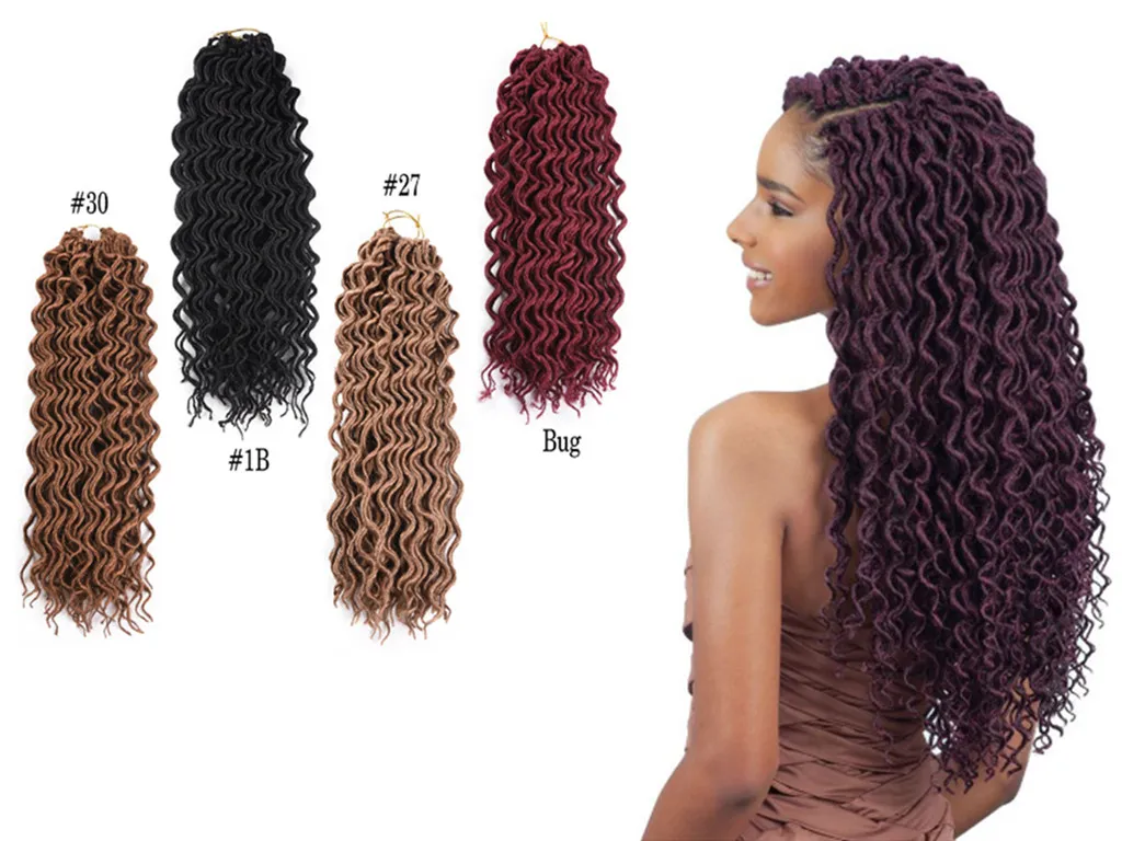 24 Korzenie 18 cali Bogini Faux Locs Curly Crochet Braids Hair Ombre Kanekalon Syntetyczny Dreadlocks Przedłużanie włosów dla kobiet