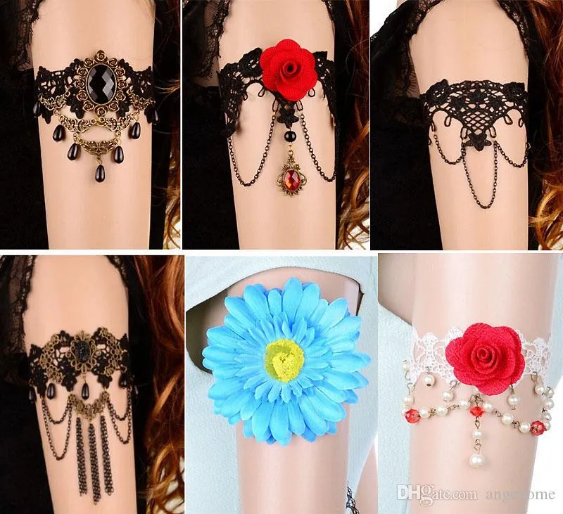 2023 Mode Vrouwen Vintage Handgemaakte Gothic Stoom Punk Kant Bloem Charm Armbanden Sieraden Kant Arm Ketting Hanger Voor Bruiden