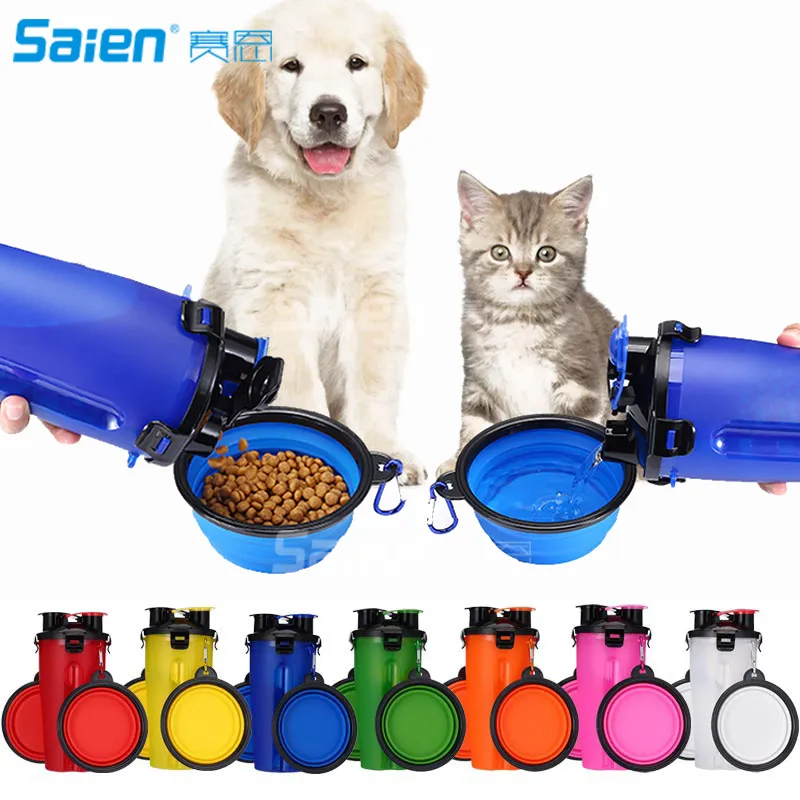 Camp Kitchen Wasserflasche für Hunde zum Spazierengehen – tragbarer 2-in-1-Futterbehälter mit zwei faltbaren Näpfen, Futterspender für Reisen, Übernachtungen, Hundegewässer