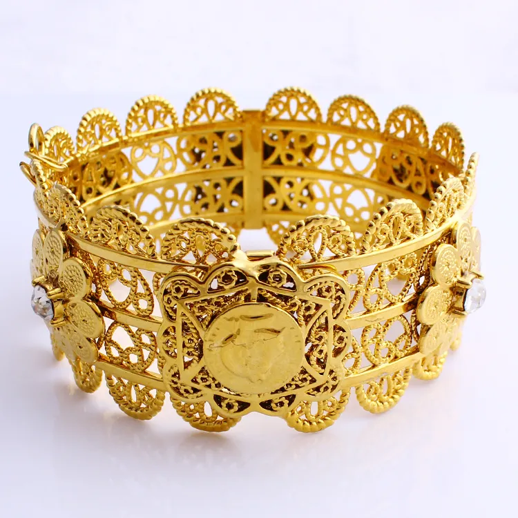 Nya lyxiga kvinnor Big Wide Bangle 70mm Carve Thai Baht Gold GP Dubai Style Afrikanska Smycken Öppna Armband med CZ för mitten