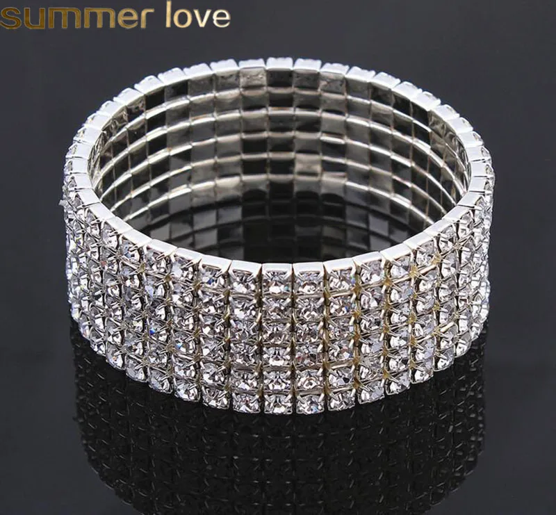 Strass Braut Armbänder Elegante Reihe Stretch Braut Armreif Silber Kristall Prinzessin Hochzeit Party Abend Schmuck Für Mädchen Frauen