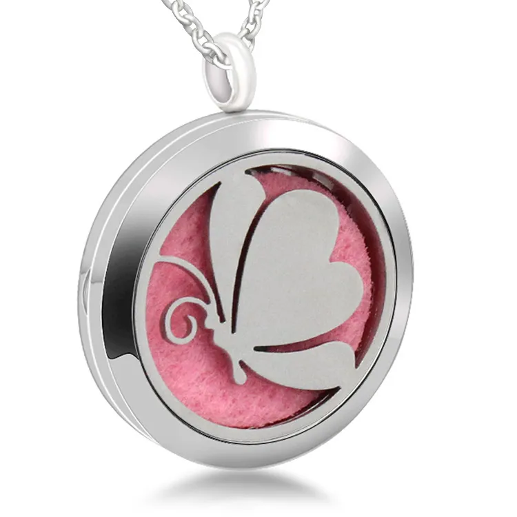 316L Stainless Steel Hollow Essential Oil Butterfly Necklace Personalized Aroma Charm Diffuser Pendant