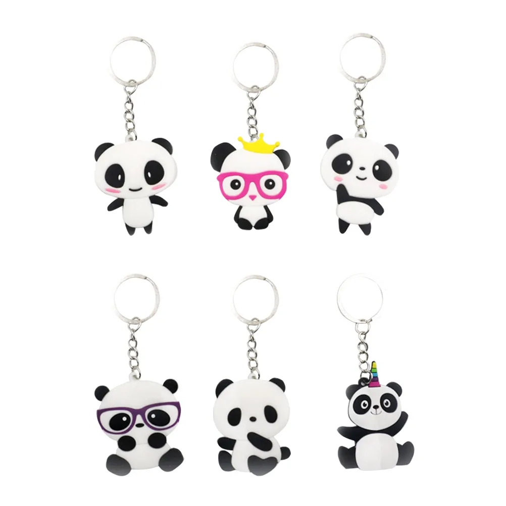 6 portachiavi in PVC a forma di panda, portachiavi, portachiavi, ornamento da appendere per ragazzi e ragazze