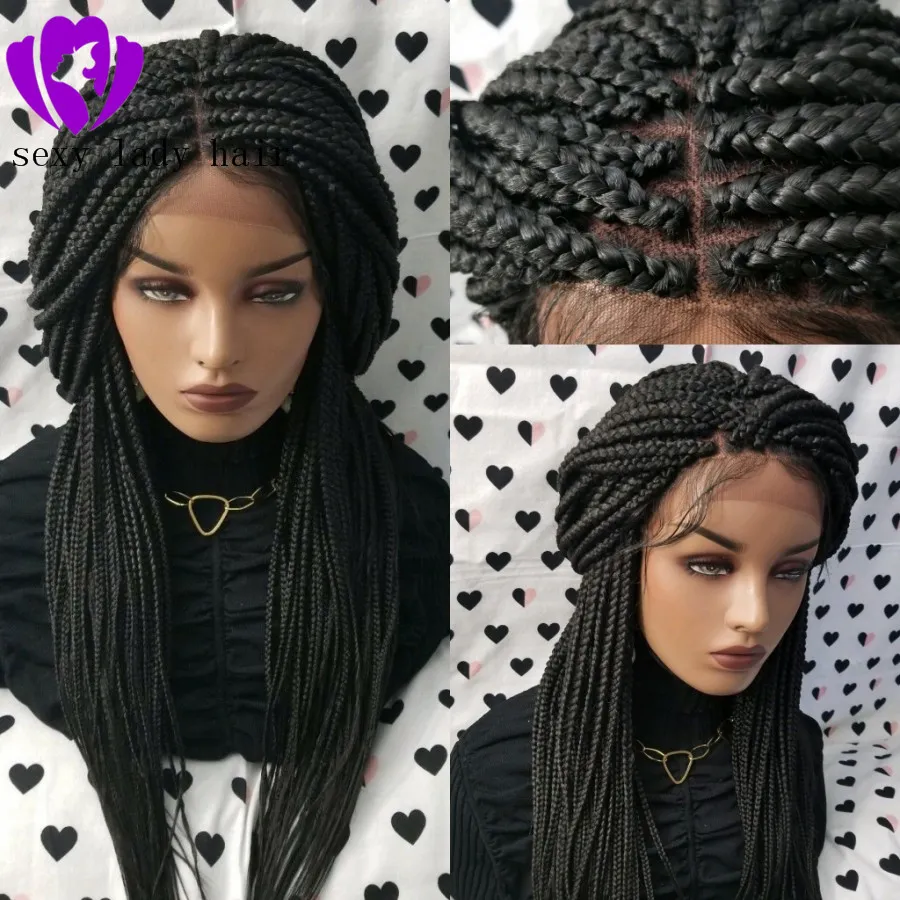 아프리카 여성을위한 아기 머리를 가진 완전 손 꼰 수제 브레이드 가발 레이스 프런트 가발 블랙 / 브라운 / 금발 / 선염 색상 상자 머리띠