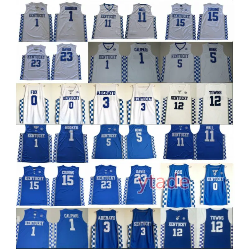 Hommes NCAA Kentucky Wildcats Basketball Jerseys College Davis Fox Monk Adebayo John Wall Towns Cousins Devin Booker Jersey