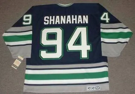 맞춤형 남성 청소년 여성 빈티지# 94 Brendan Shanahan Hartford Whalers 1995 CCM Hockey Jersey Size S-5XL 이름 또는 번호