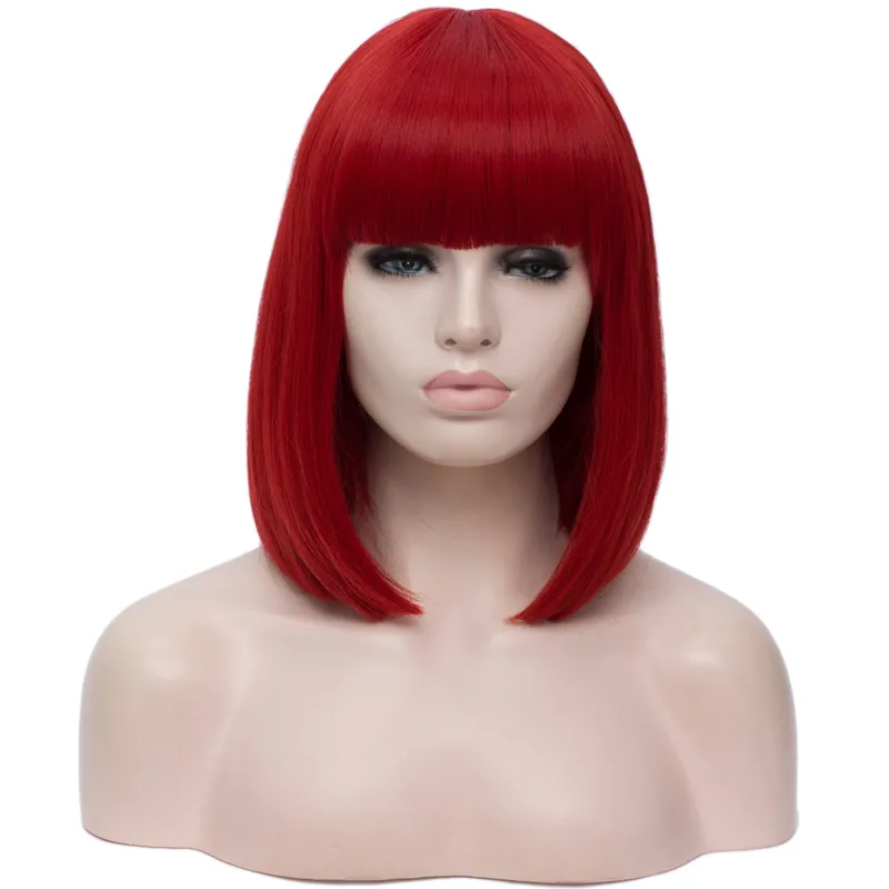 Korte rechte pixie cut bob synthetische pruiken voor Afro-Amerikaanse vrouwen blauw gouden rood zwart wit paars groen bruin cosplay pruik vrouw