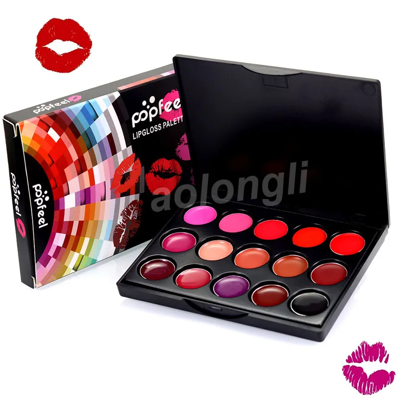 Popfeel Lip Gloss 15 Cores Mini Lipgloss Paleta de Maquilhagem modifique os lábios Cor Nude Vermelho Roxo Rosa Hidratante Paleta de Lip Gloss Cosméticos