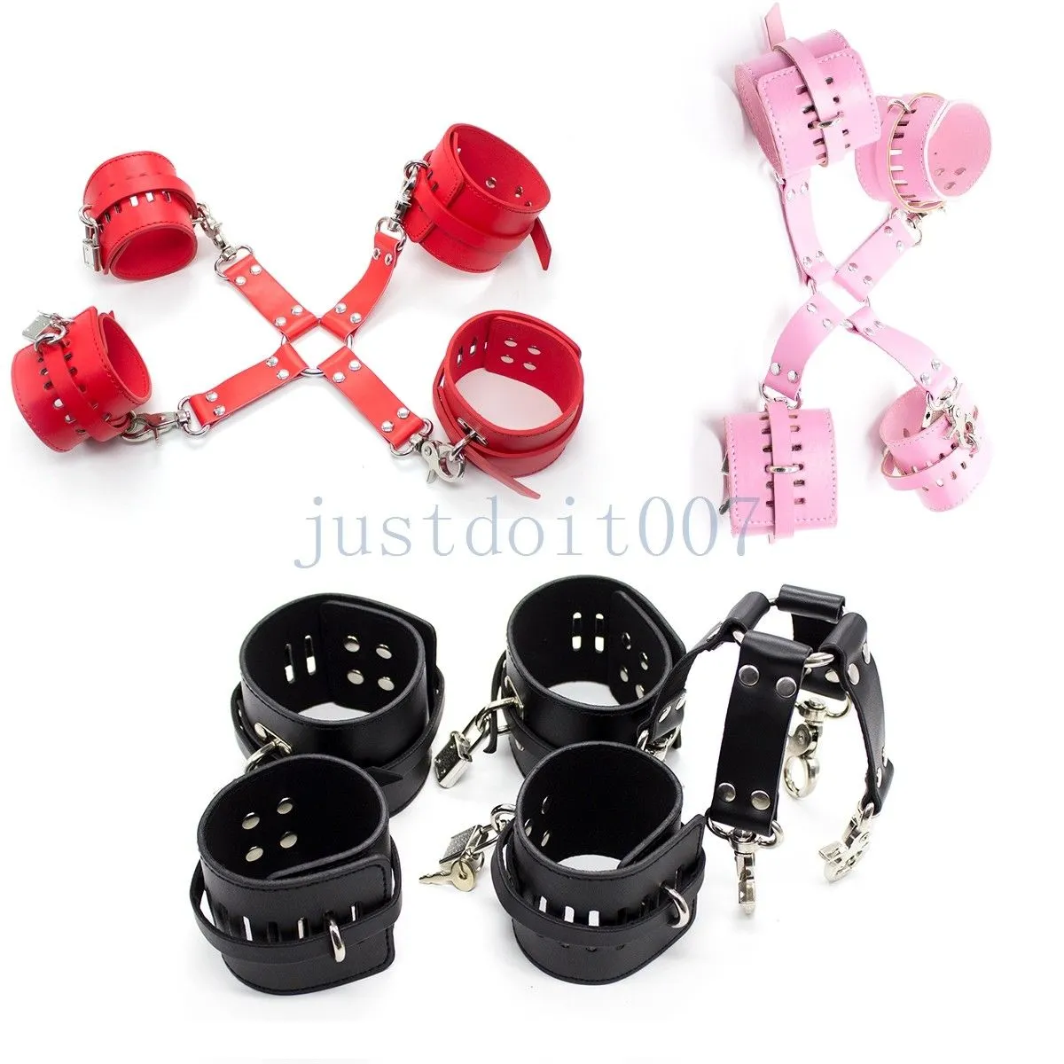 Bondage Hog Tie 5pc Set Roleplay Handcuff Ankle Hogtie PU Leather Cuff Restraint Bondage #R45