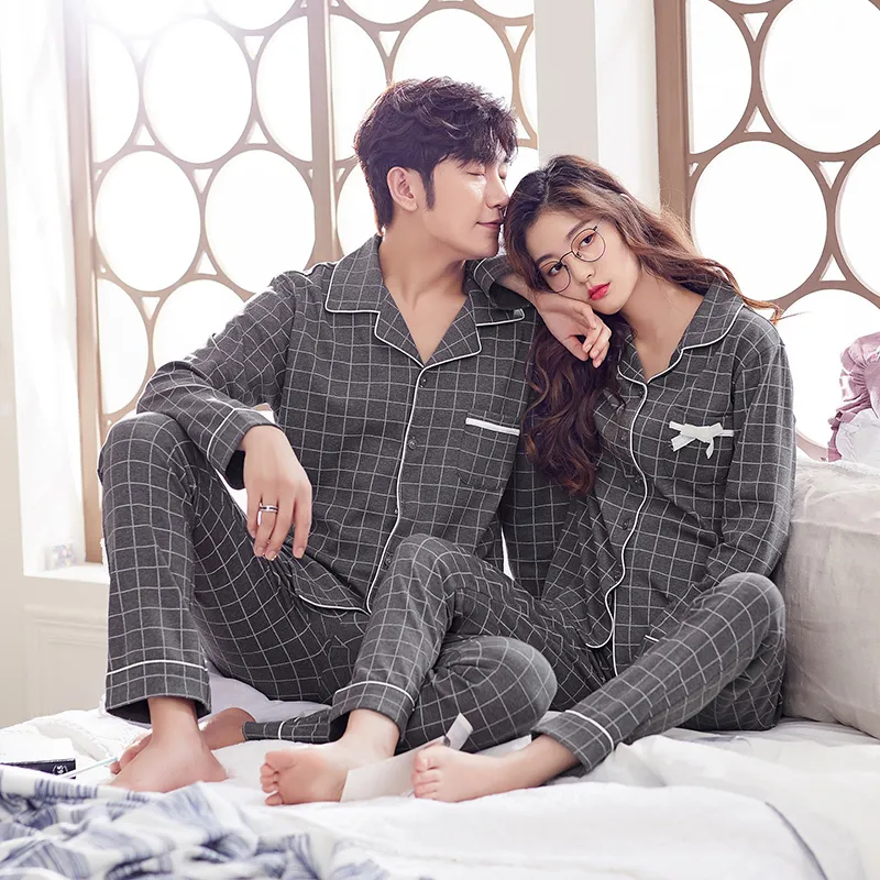 BZEL Plaid Couple Pajamas Set Women Man Pijama Cotton Pair Pajamas Couple Sleepwear Night Suits Nightwear Female Male Home Wear T200111