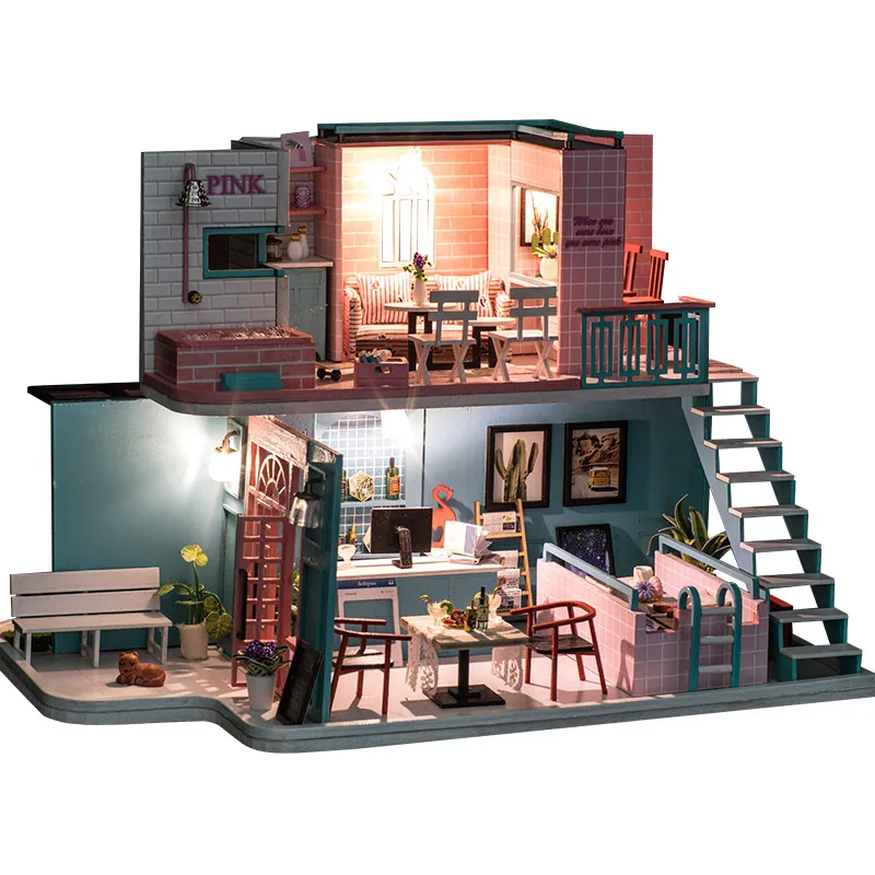 DIY Madeira Loja Japonesa Book Nook, Shelf Insert Kits, Dollhouse Miniatura  com Móveis, Cherry Blossoms Bookends, Brinquedos Presentes