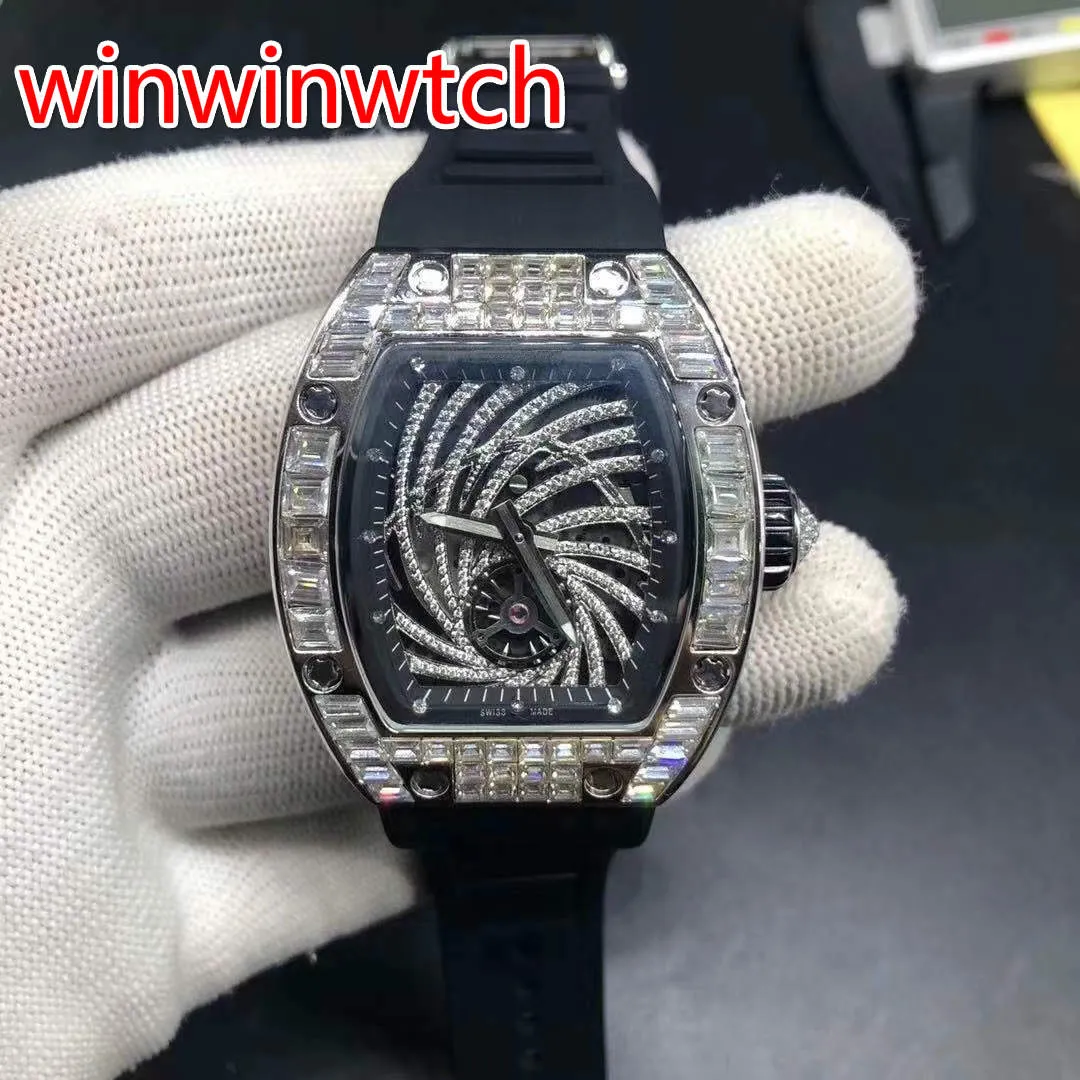 NEW fashion 51-02 Diamonds men's watch stainless steel wristwatch waterproof silver diamond case 38*45mm automatic movement watch