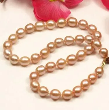 Neue natürliche 18 9-10 MM Südsee Rose Gold Perlenkette 14K Brosche