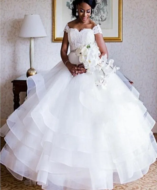 Queen Anne Elegant Lace Bridal Ball Gown With Corset And Keyhole Back -  June Bridals